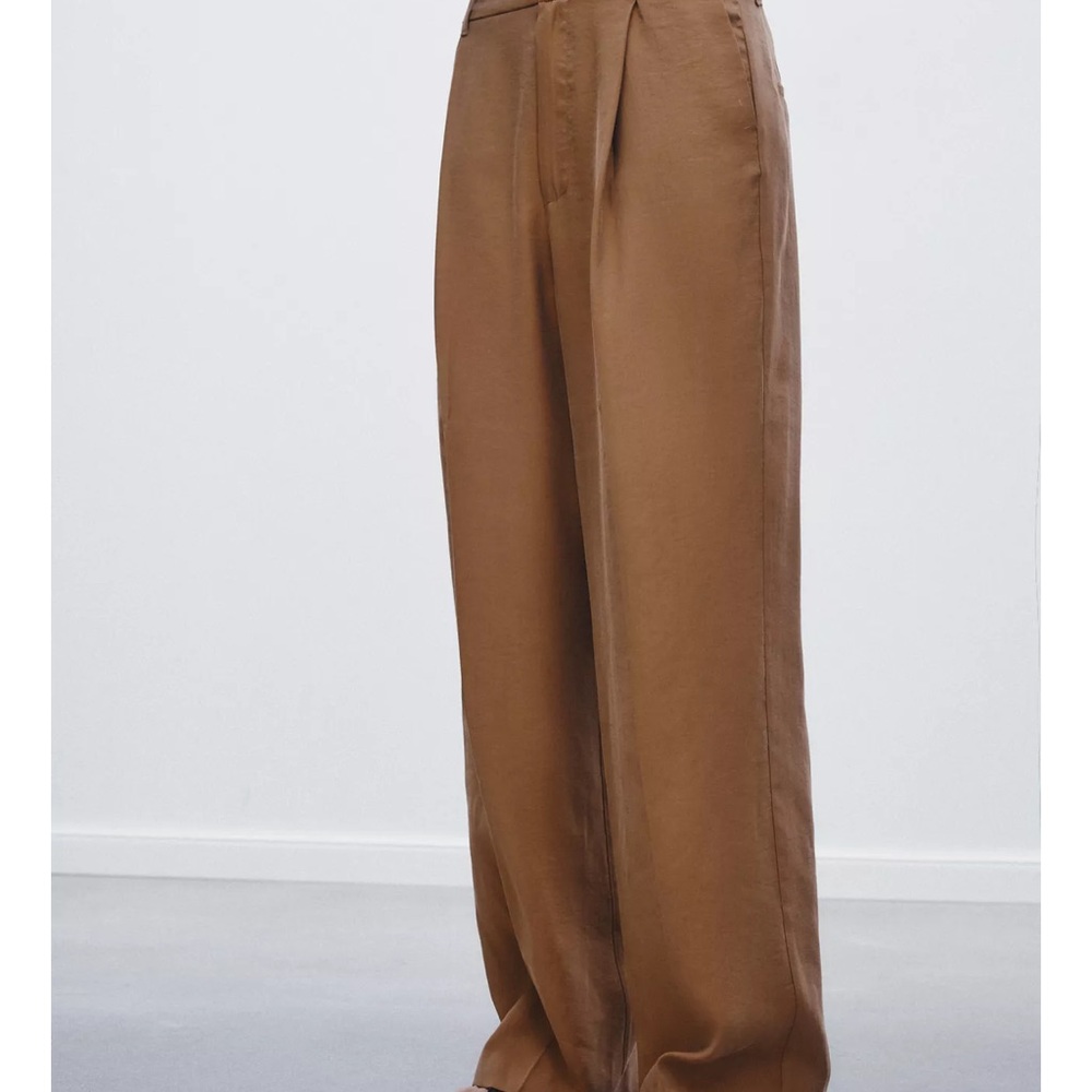 Zara Dark Tan pleated Trousers